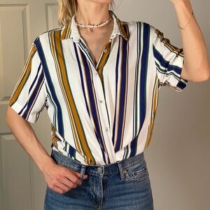 Denim & Flower by Ricky Singh Striped Button-Up Shirt (Size M)